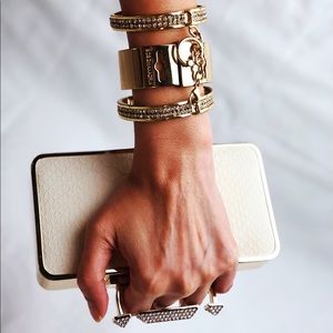 BCBG Ivory Snake Skin Knuckle Clutch
